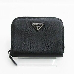 Prada Compact Zip Wallet Compartment Black Saffiano Leather